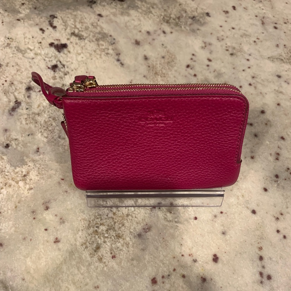 Coach Pebbled Leather Double Corner Zip Wristlet Wallet